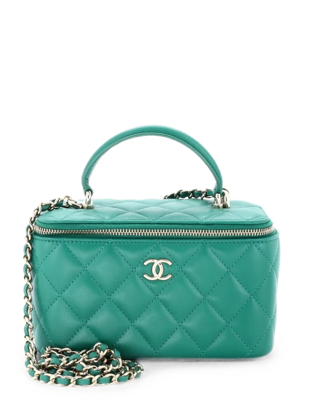 CHANEL Pre-Owned Borsa a tracolla Vanity Case mini in pelle di agnello trapuntata con manico - Verde