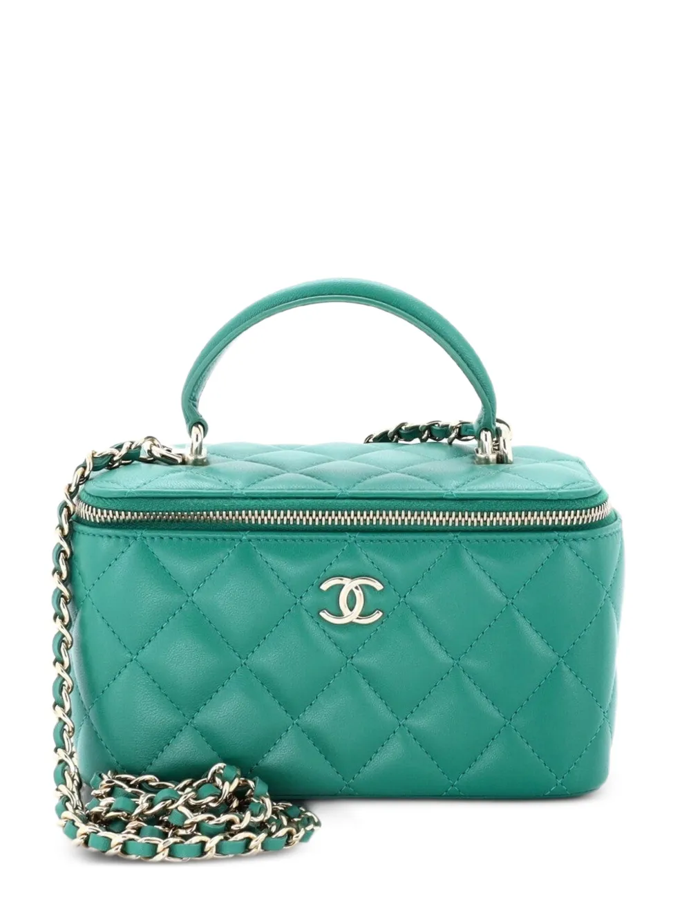 CHANEL Pre-Owned Classic Top Handle Vanity Case with Chain Quilted Lambskin Small crossbody bag - Green