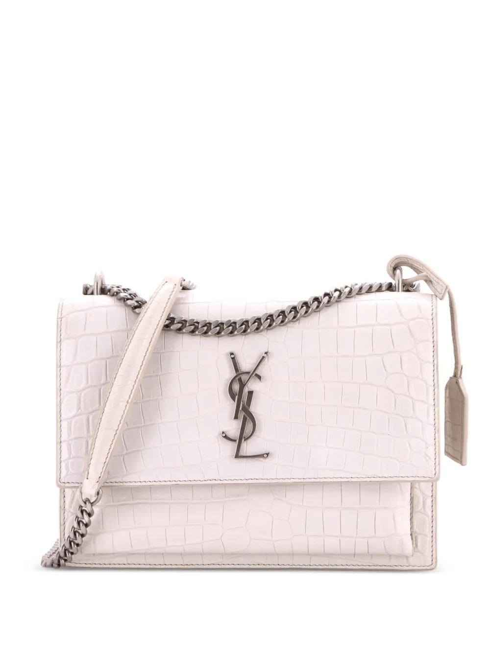 Saint Laurent Pre-Owned Borsa a tracolla Sunset media in pelle goffrata effetto coccodrillo - Bianco