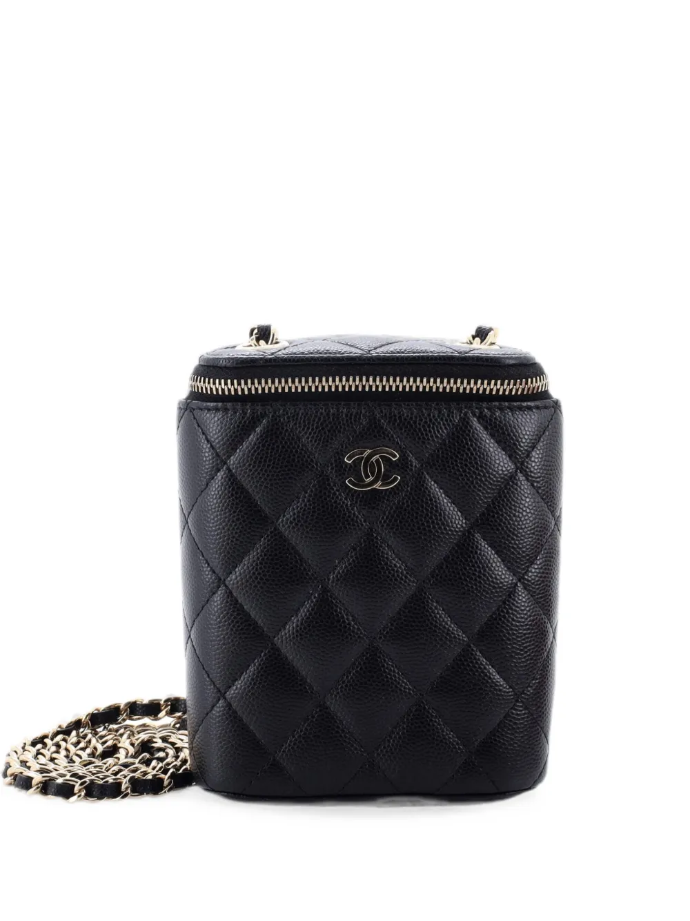 CHANEL Pre-Owned Borsa a spalla Vertical Classic Vanity Case piccola in pelle Caviar trapuntata con catena - Nero