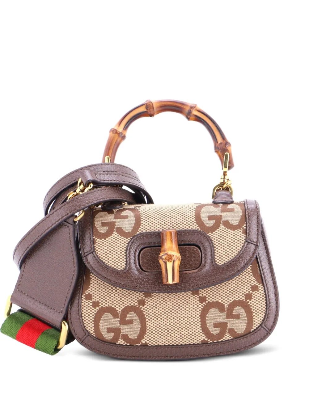 Gucci Pre-Owned Bamboo 1947 Top Handle Bag Jumbo GG Canvas Mini crossbody bag - Braun