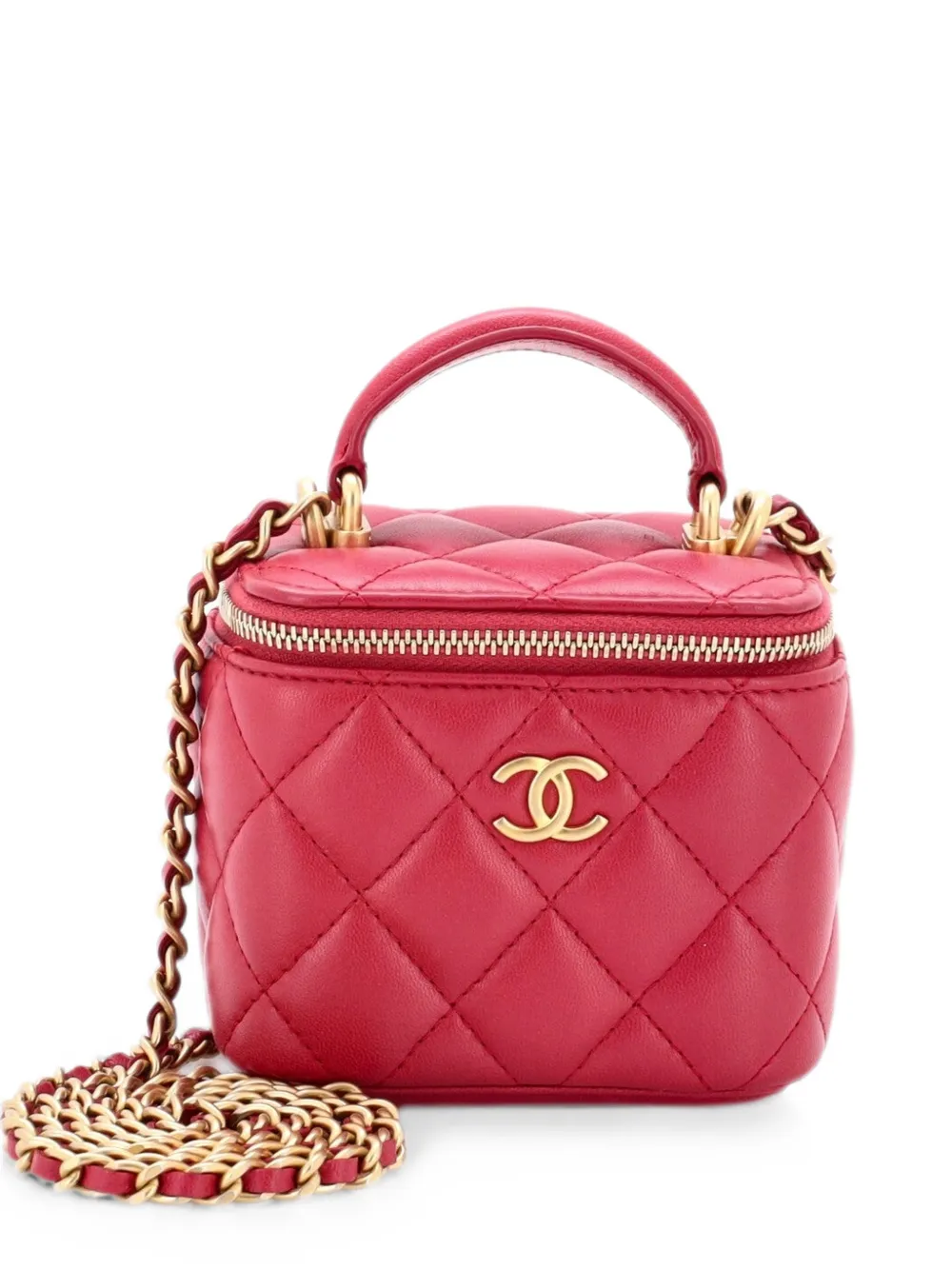 CHANEL Pre-Owned Classic Top Handle Vanity Case with Chain Quilted Lambskin Mini crossbody bag - Pink