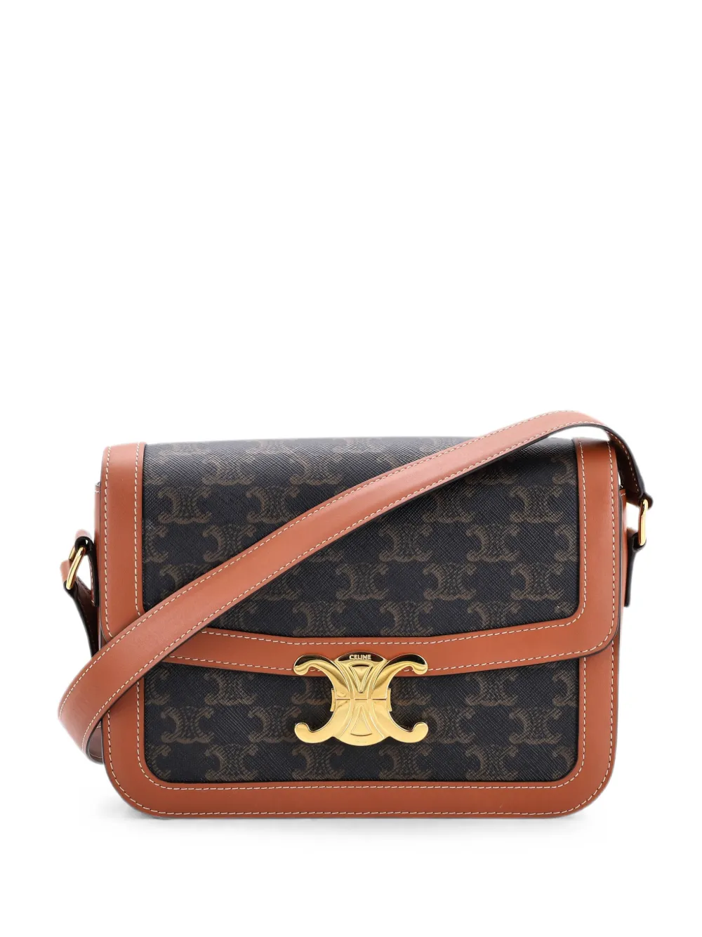 Celine Pre-Owned Borsa a spalla Triomphe media in tela cerata - Marrone