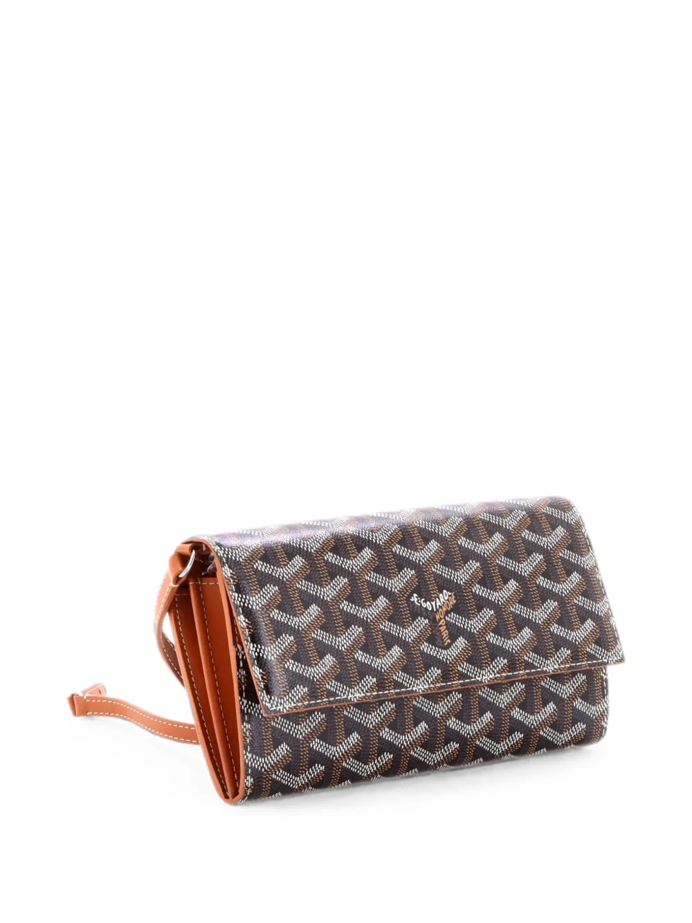 Pre-owned Goyard Varenne Continental Wallet With Strap Coated Canvas Crossbody Bag In Brown