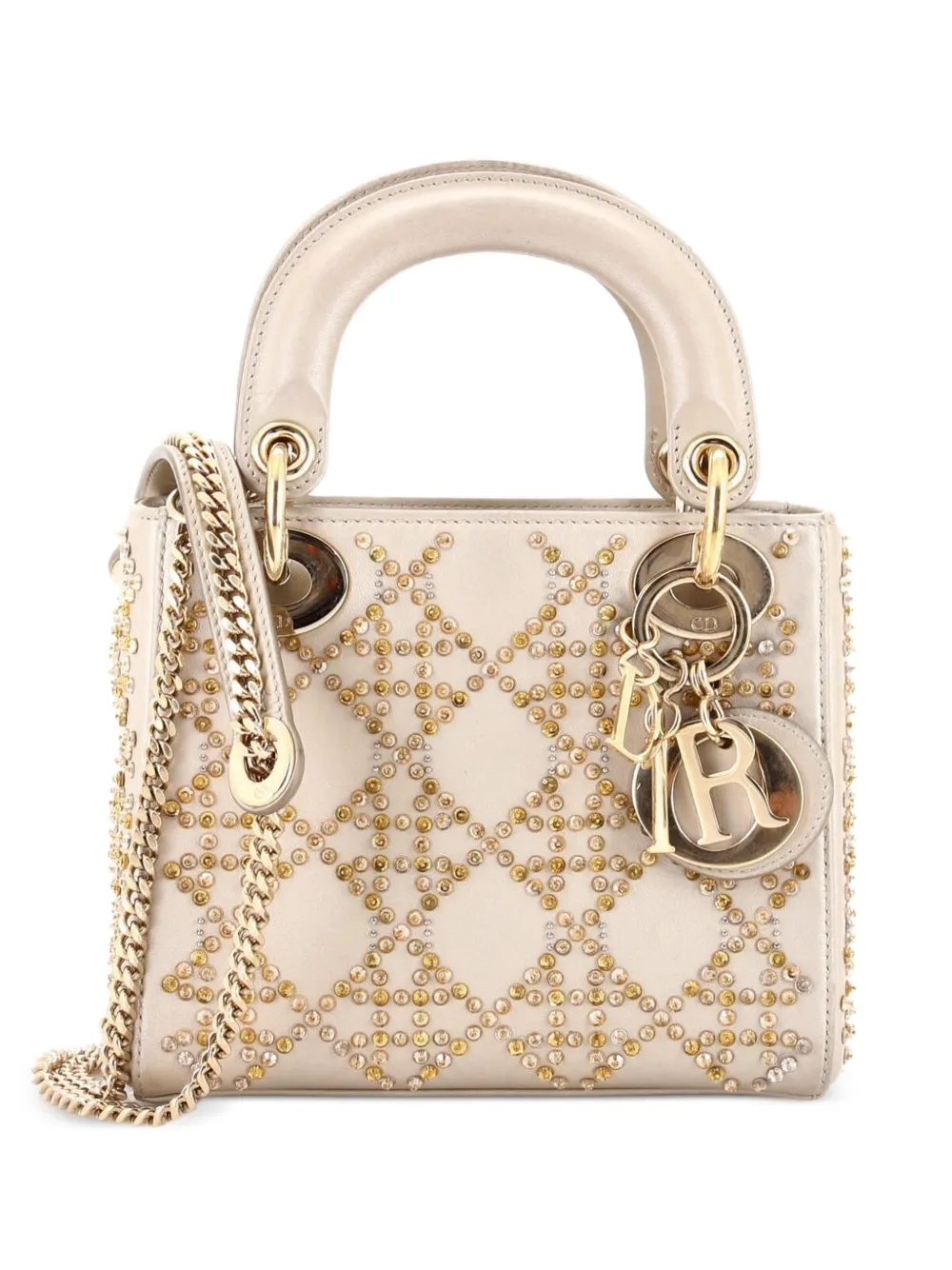 Christian Dior Pre-Owned Lady Dior Chain Bag Crystal Embellished Cannage Quilt Leather Mini satchel - Gold
