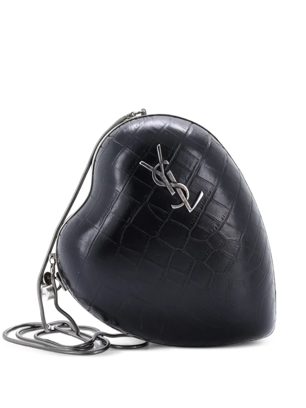 Saint Laurent Pre-Owned Clutch Love Heart Chain Box in pelle con effetto coccodrillo - Nero