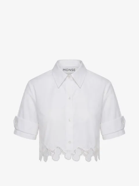 Monse lace-trim cropped short-sleeve shirt