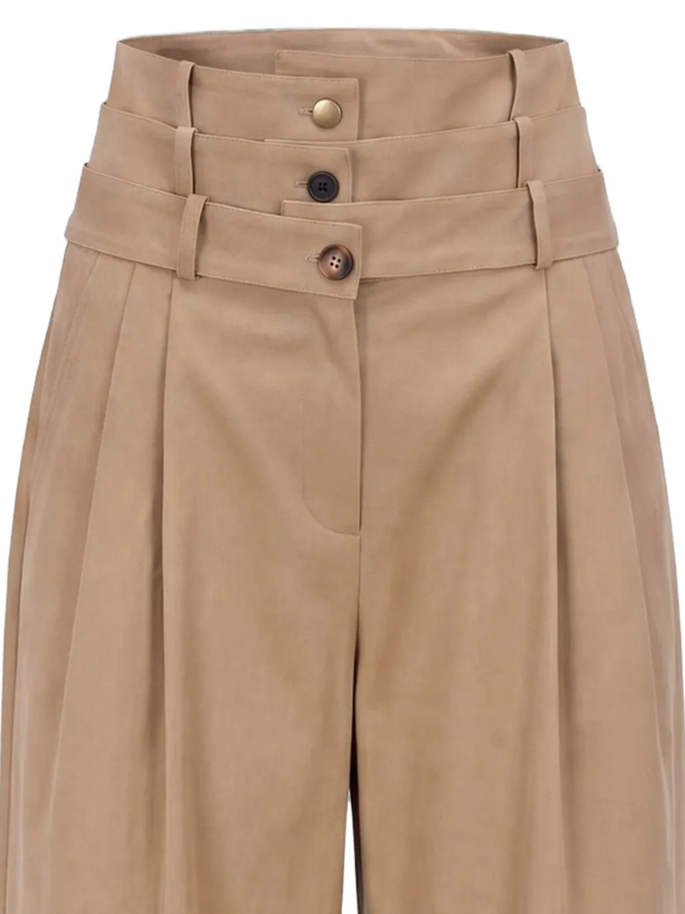 Monse Plooibroek met drievoudige tailleband Beige