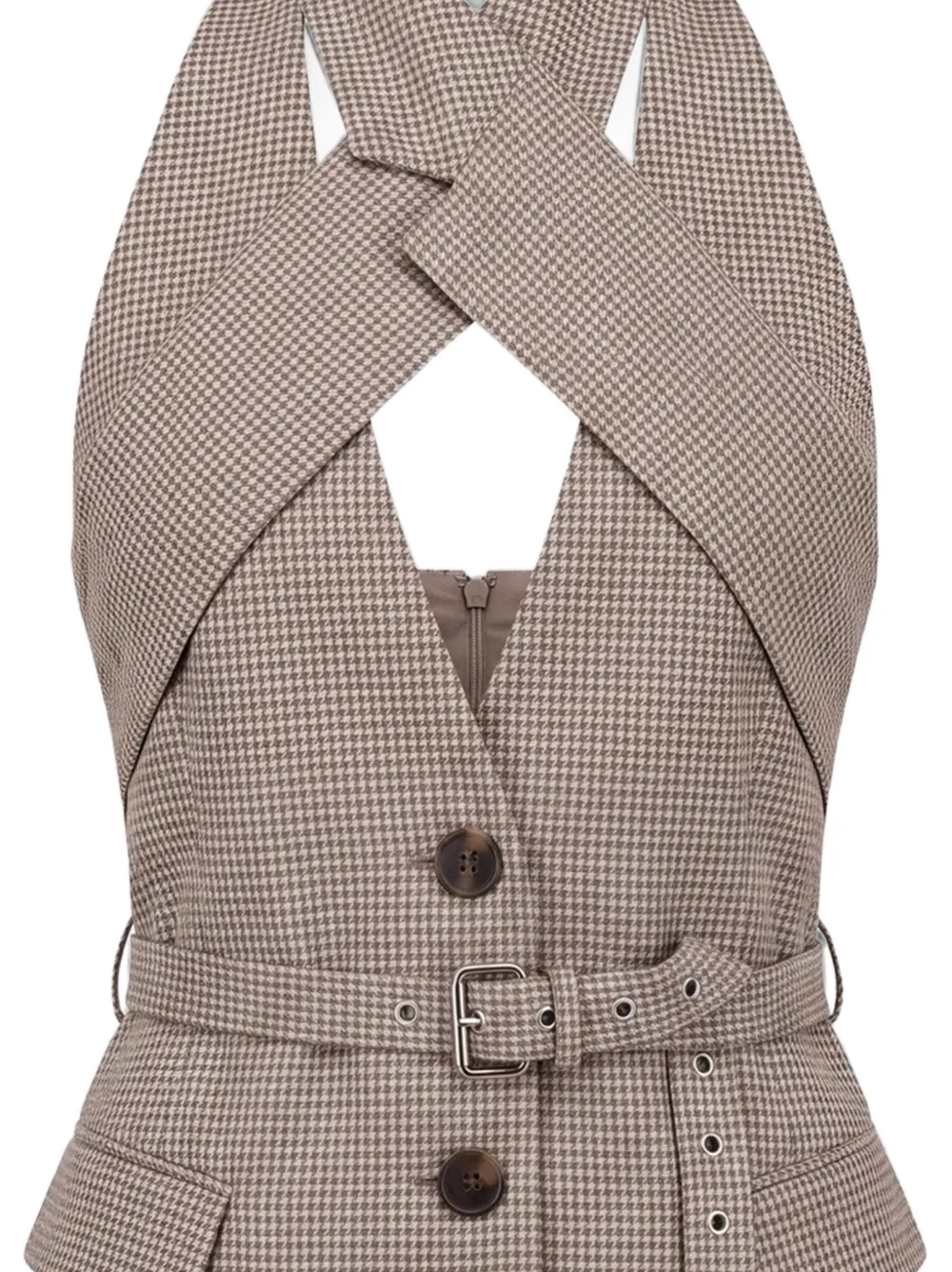 Monse Top met pied-de-poule print en gekruiste revers Bruin