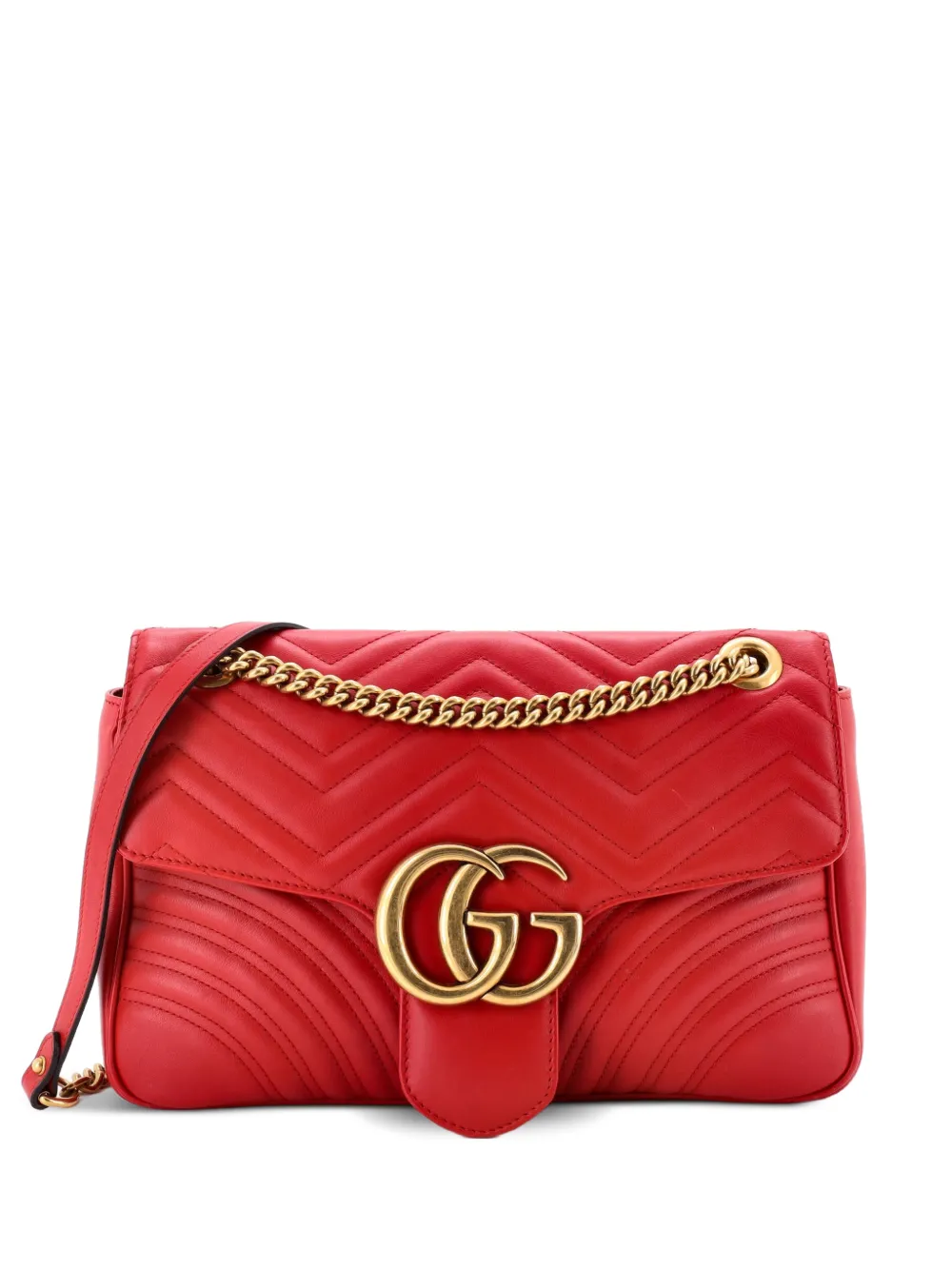 Gucci Pre-Owned GG Marmont Flap Bag Matelasse Leather Medium shoulder bag - Rosso