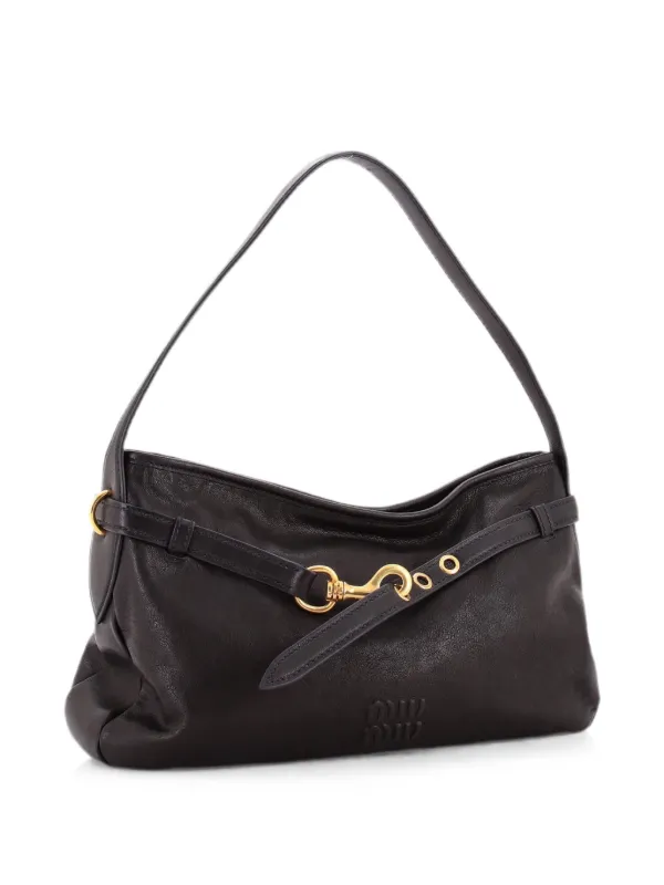 バッグ miu miu Leather Shoulder Bag Black Miu Miu Pre-Owned Aventure Leather Medium Shoulder Bag | Black