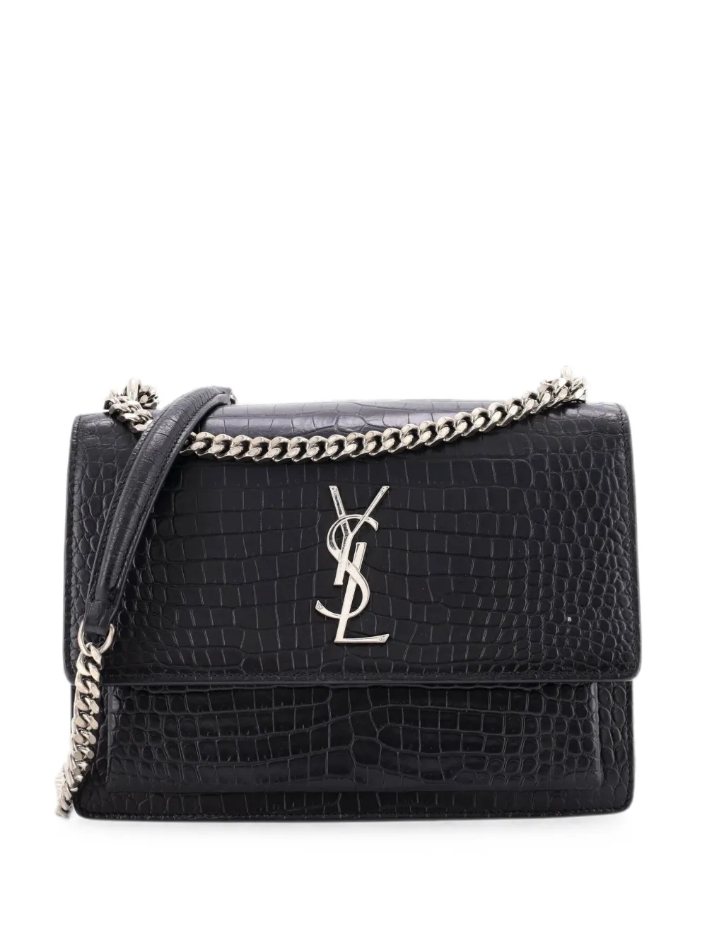 Saint Laurent Pre-Owned Sunset Crocodile Embossed Leather Medium crossbody bag - Nero