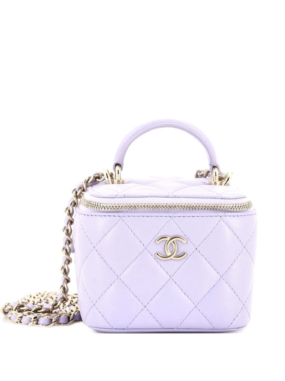 CHANEL Pre-Owned Borsa a tracolla Vanity Case mini in pelle di agnello trapuntata con manico - Viola
