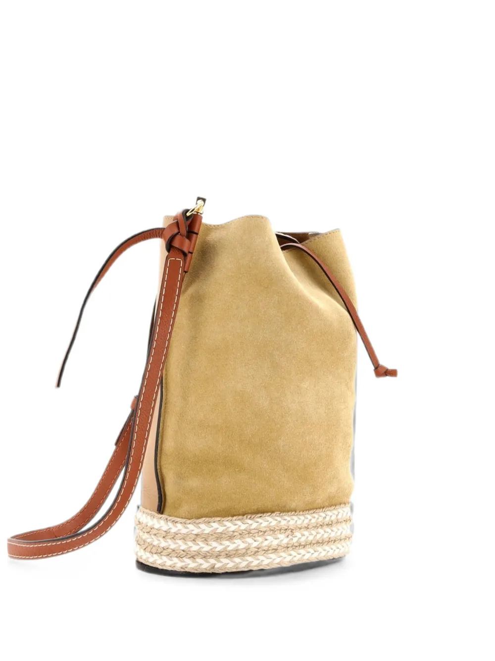 Loewe Pre-Owned Gate Leather and Suede with Raffia Medium bucket bag - Brown