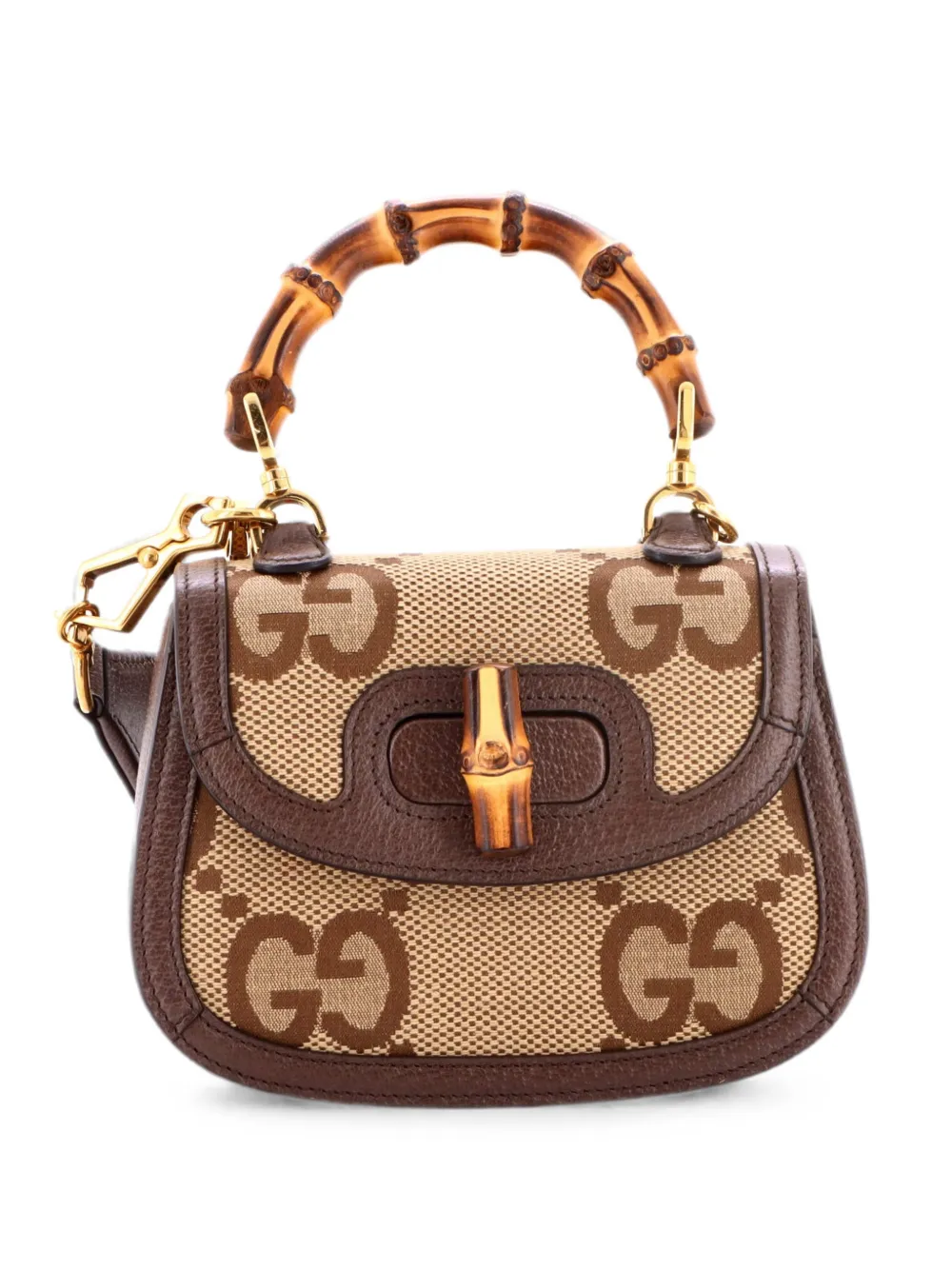 Gucci Pre-Owned Bamboo 1947 Top Handle Bag Jumbo GG Canvas Mini crossbody bag - Braun