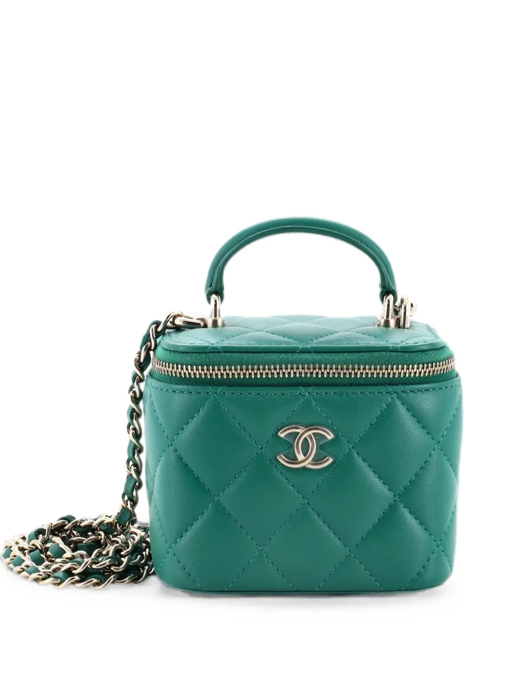CHANEL Pre-Owned Classic Top Handle Vanity Case with Chain Quilted Lambskin Mini crossbody bag - Green