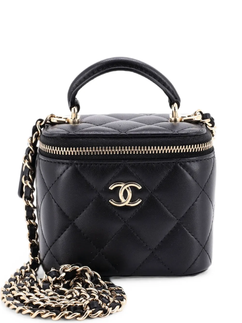 CHANEL Pre-Owned Borsa a tracolla Vanity Case mini in pelle di agnello trapuntata con manico - Nero