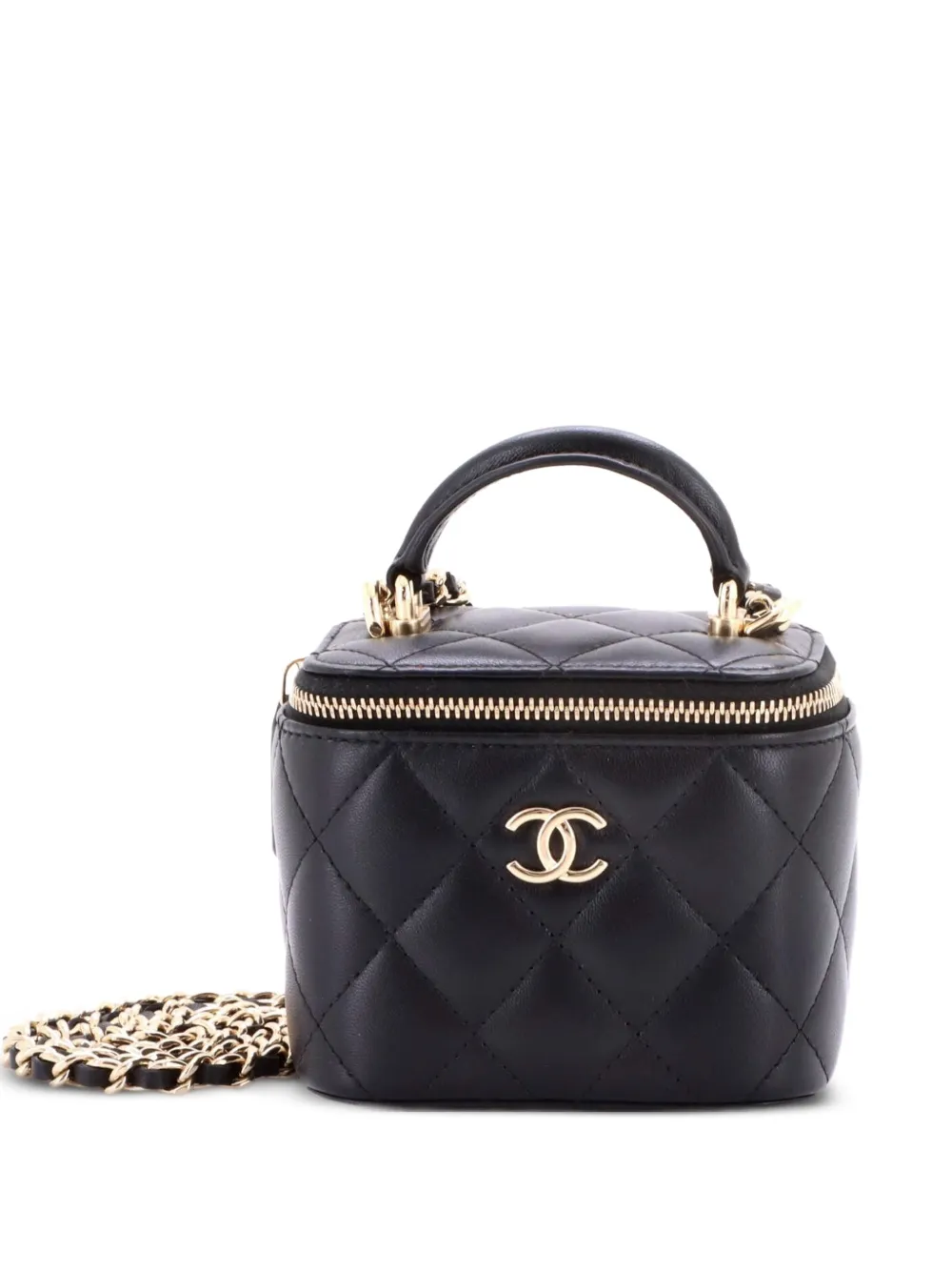 CHANEL Pre-Owned Classic Top Handle Vanity Case with Chain Quilted Lambskin Mini crossbody bag - Black
