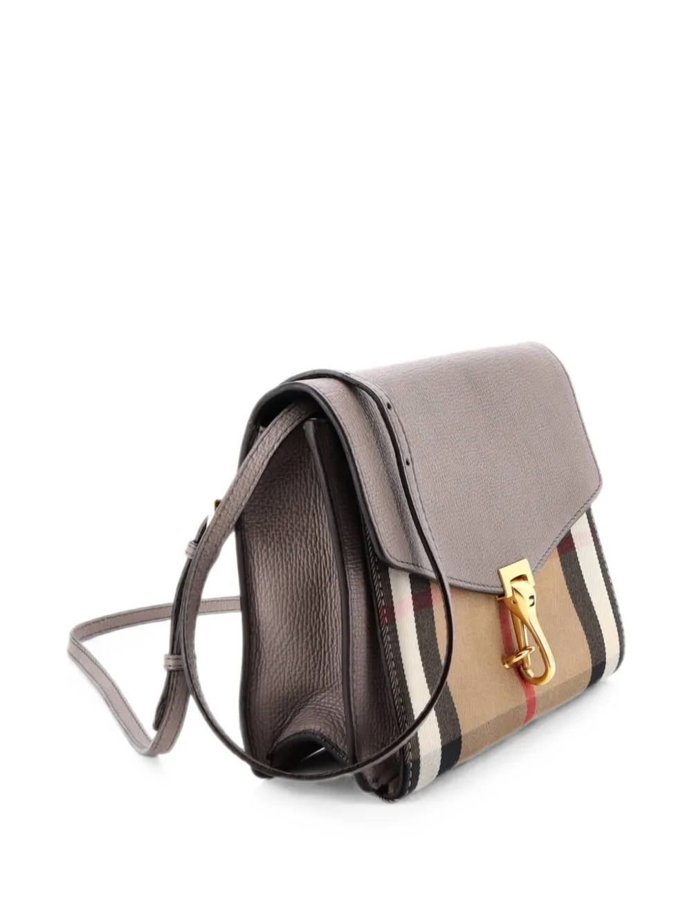  Burberry Pre-owned Borsa A Tracolla Macken Piccola In Pelle E Tela Con Motivo House Check - Toni Neutri 