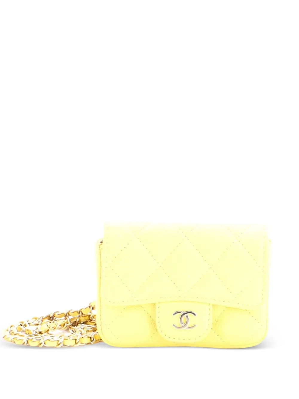 CHANEL Pre-Owned Marsupio mini in pelle Caviar trapuntata con catena - Giallo