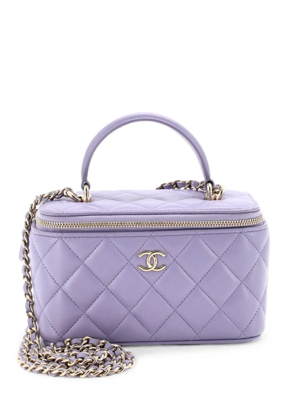 CHANEL Pre-Owned Borsa a tracolla Vanity Case mini in pelle di agnello trapuntata con manico - Viola