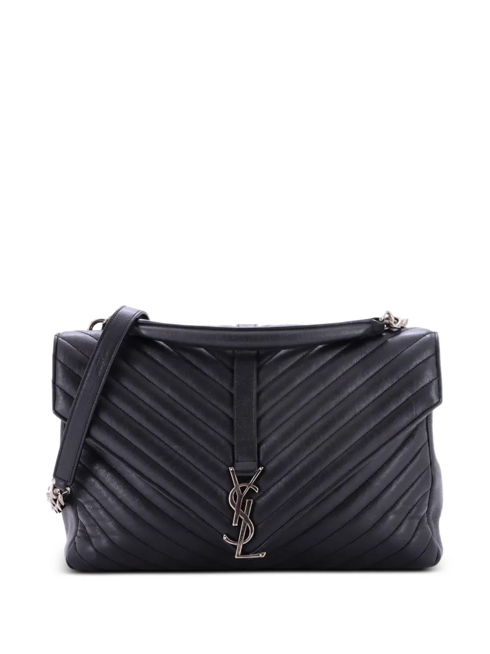 Saint Laurent Pre-Owned Borsa a spalla Classic Monogram College grande in pelle matelassé con motivo chevron - Nero