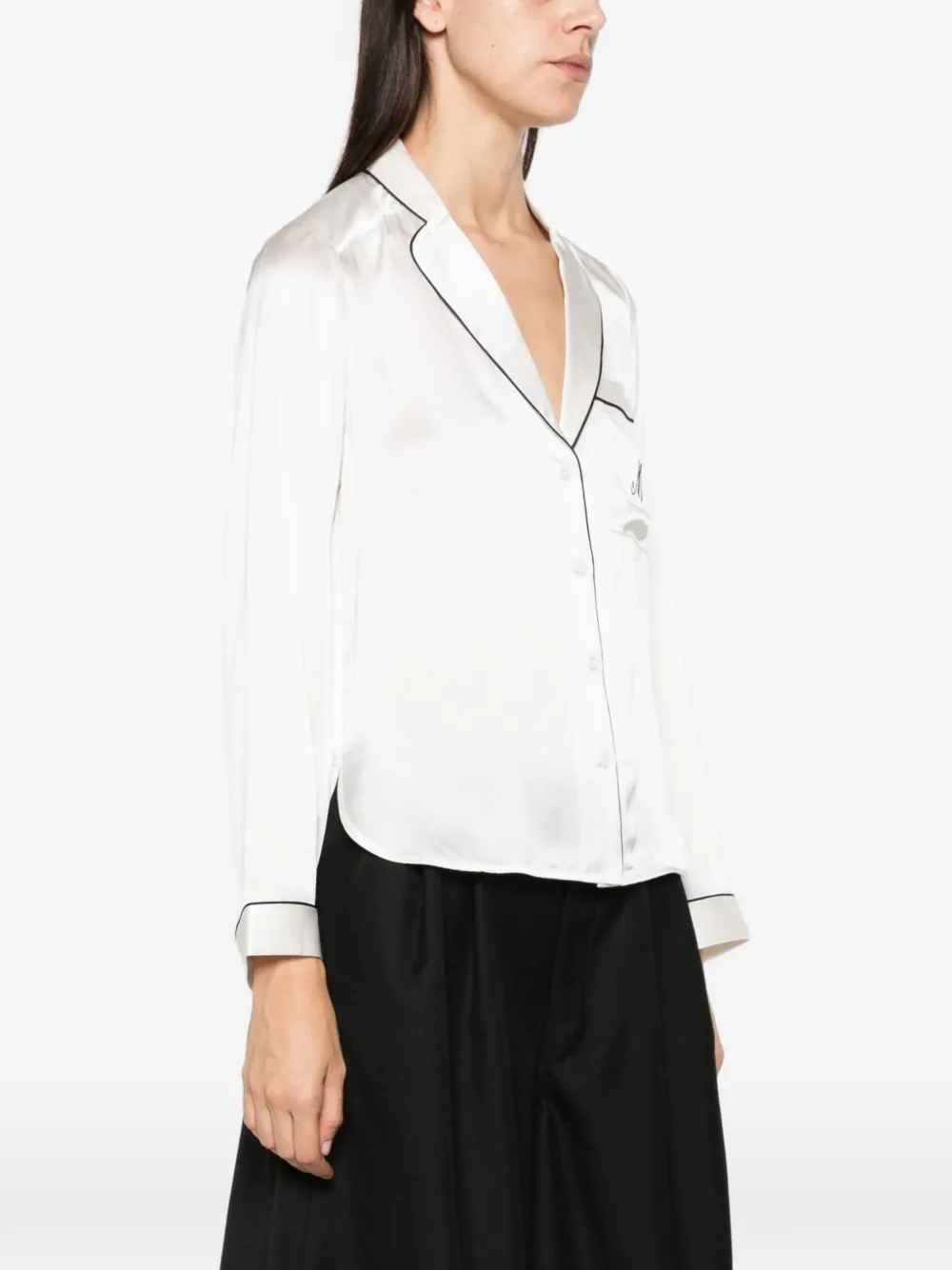 Maje piped-trim embroidered shirt Beige