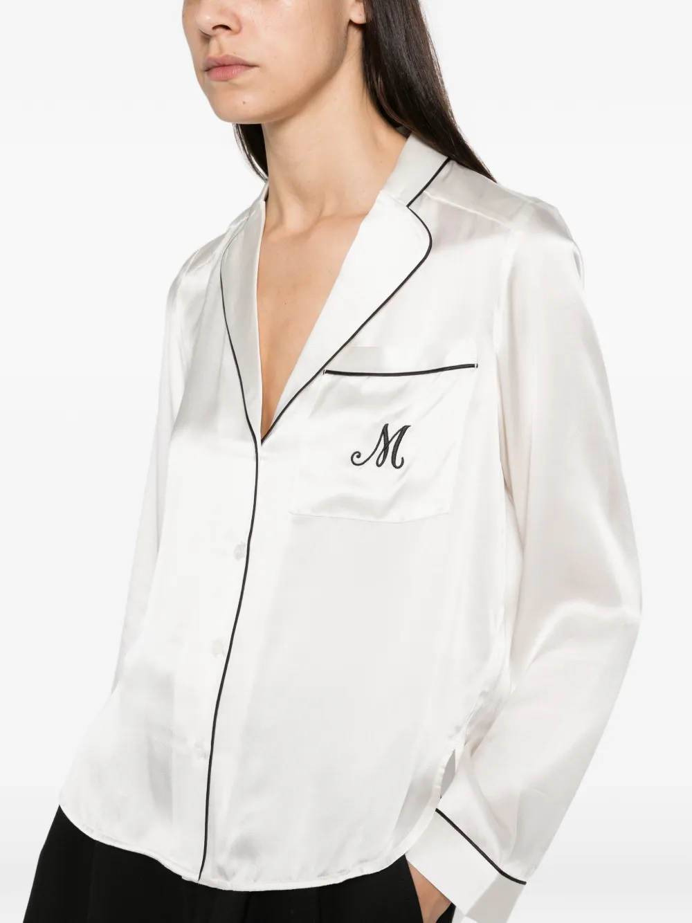 Maje piped-trim embroidered shirt Beige