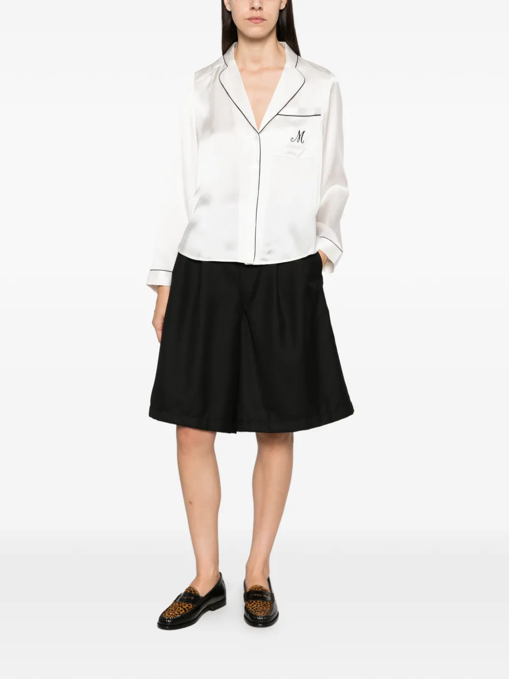 Maje piped-trim embroidered shirt Beige
