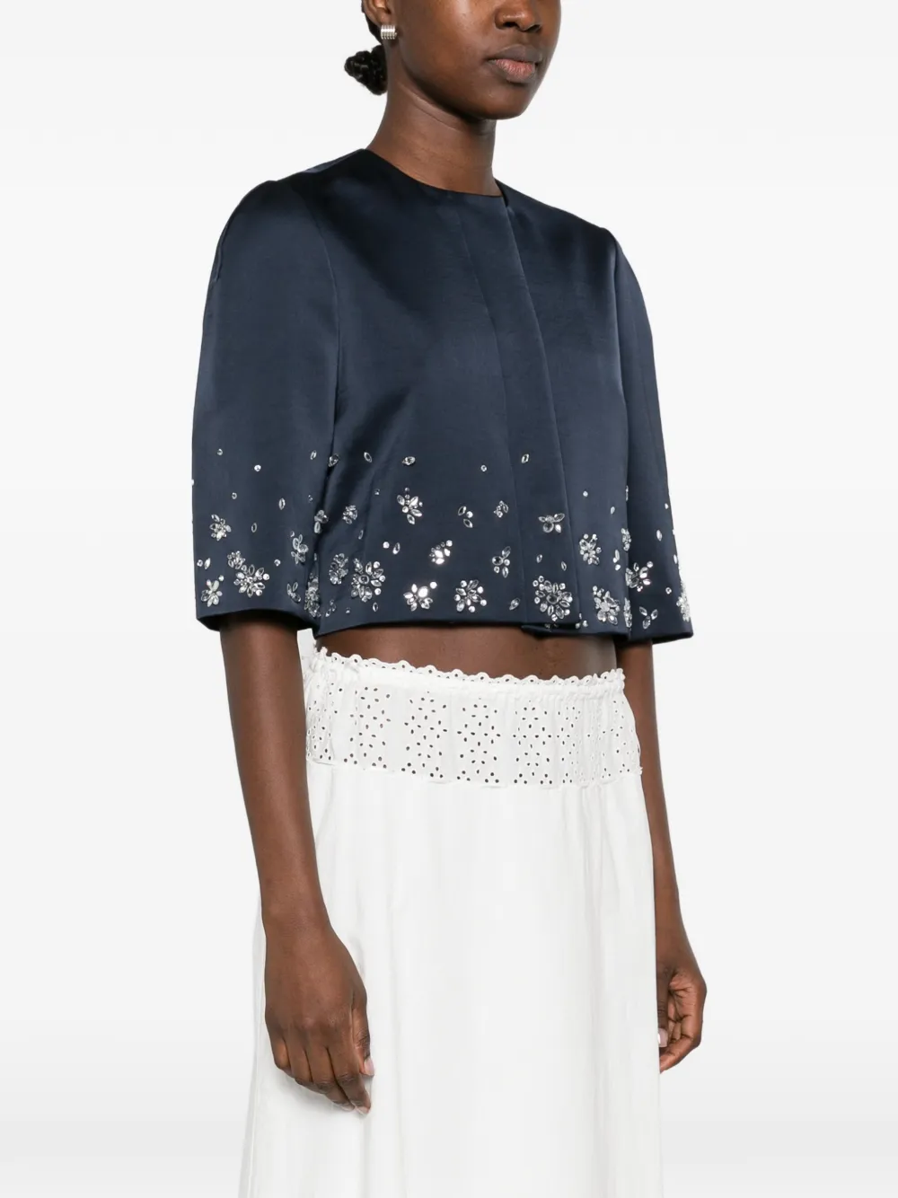 Maje crystal-embellished cropped jacket Blauw