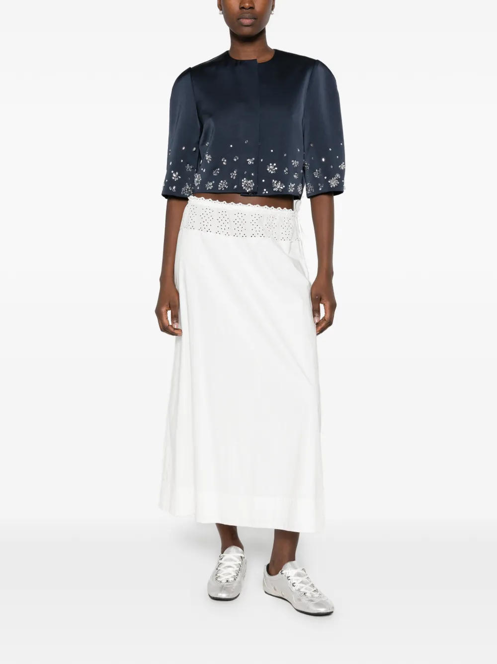 Maje crystal-embellished cropped jacket Blauw
