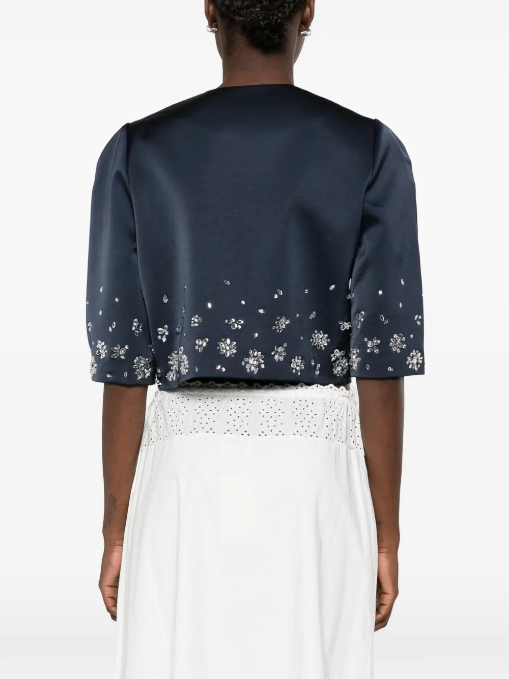 Maje crystal-embellished cropped jacket Blauw