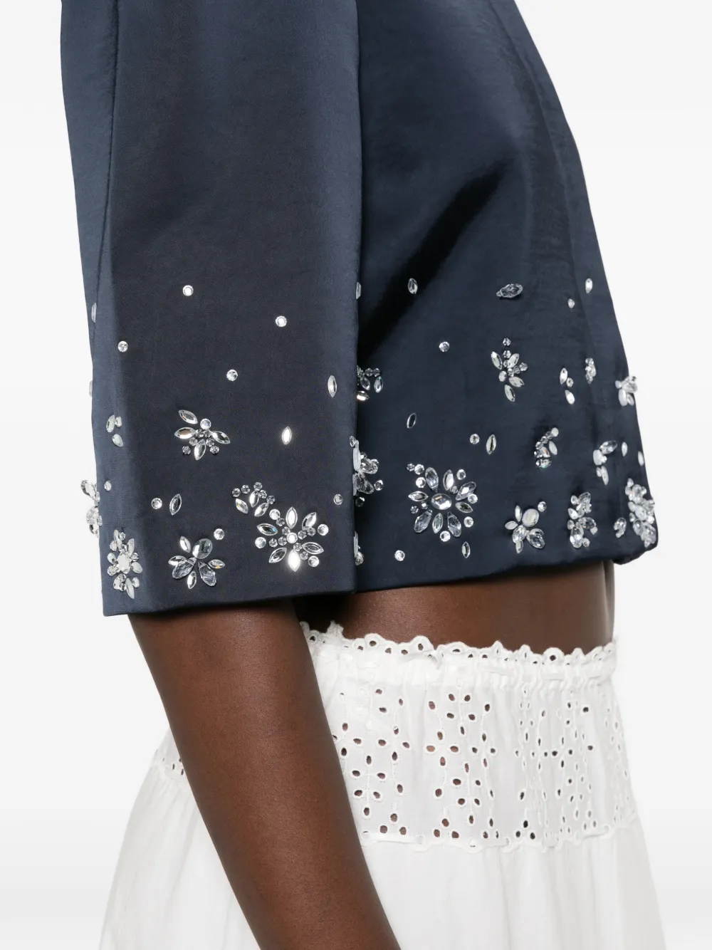Maje crystal-embellished cropped jacket Blauw