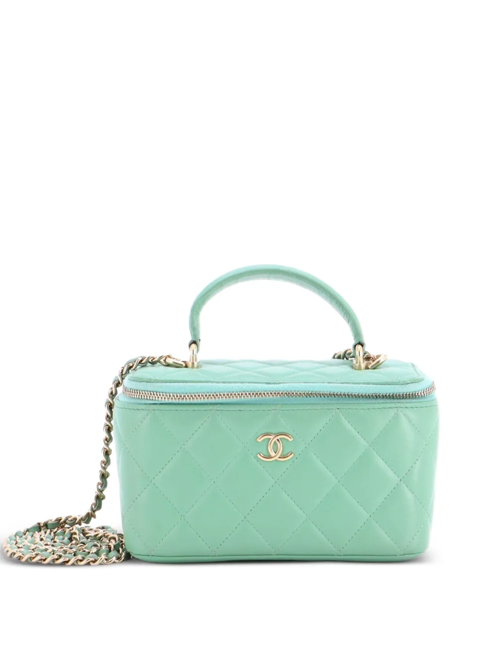 CHANEL Pre-Owned Classic Top Handle Vanity Case with Chain Quilted Lambskin Small crossbody bag - Green