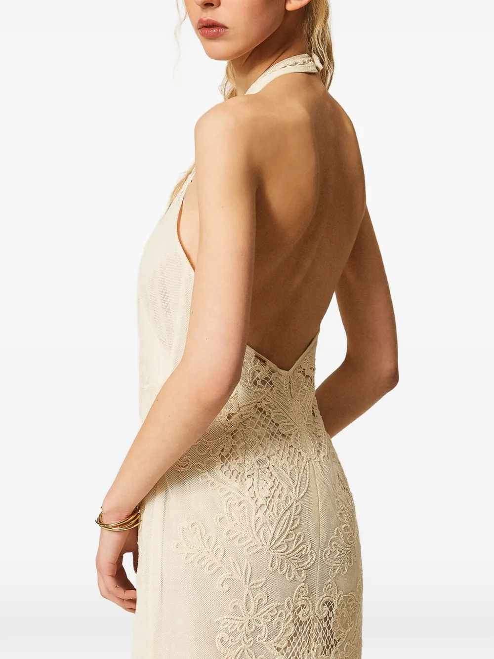 TWINSET Mesh maxi-jurk met borduurwerk Beige