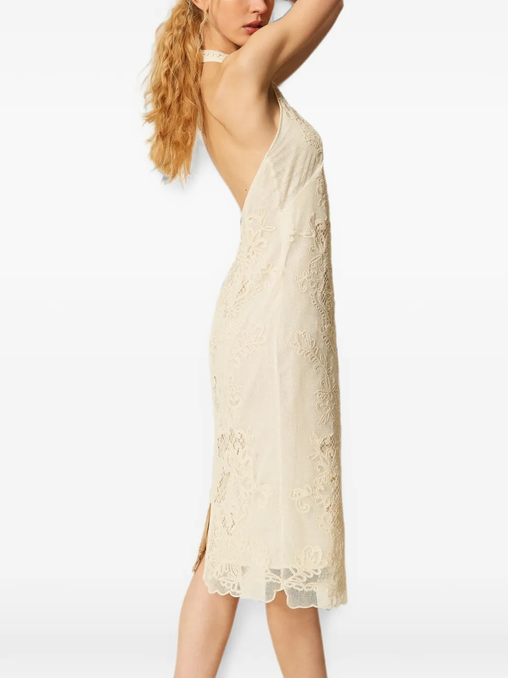 TWINSET Mesh maxi-jurk met borduurwerk Beige