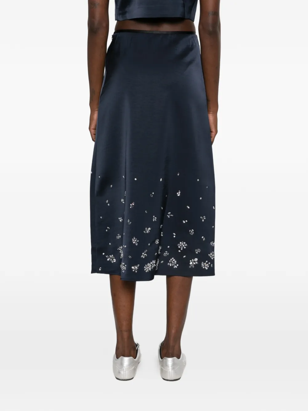 Maje crystal-embellished straight midi skirt Blauw