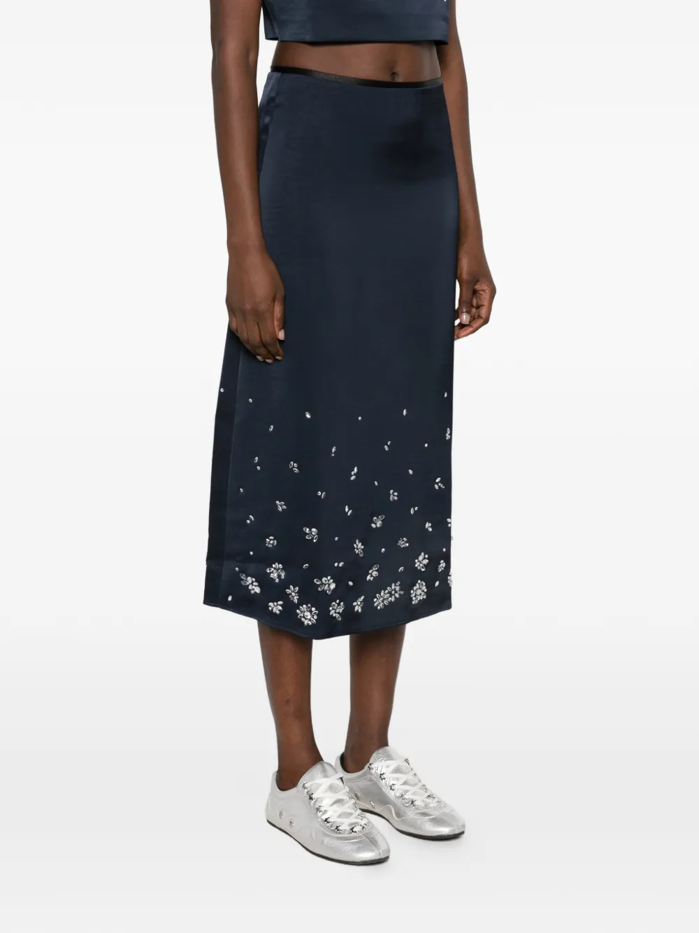 Maje crystal-embellished straight midi skirt Blauw