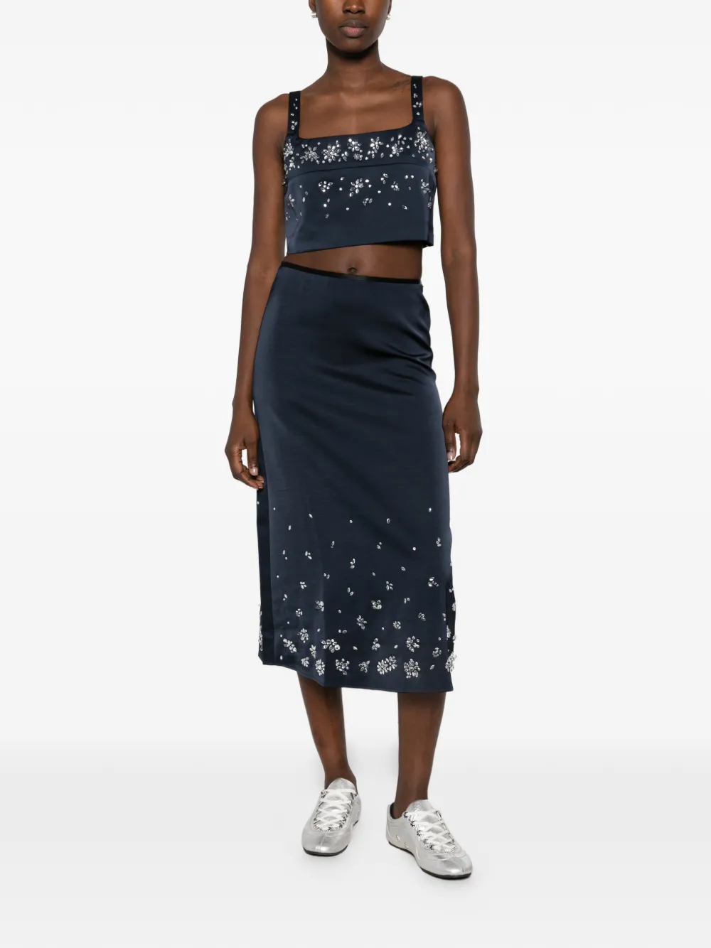 Maje crystal-embellished straight midi skirt Blauw