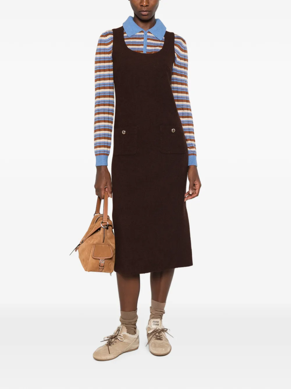 Maje Jurk met knoopdetail Bruin