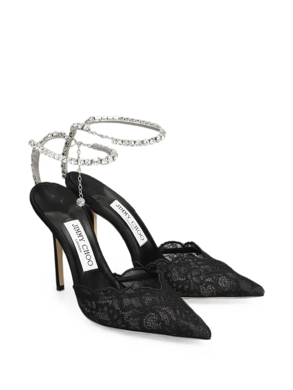 Jimmy Choo Saeda crystal-embellished lace pumps Zwart