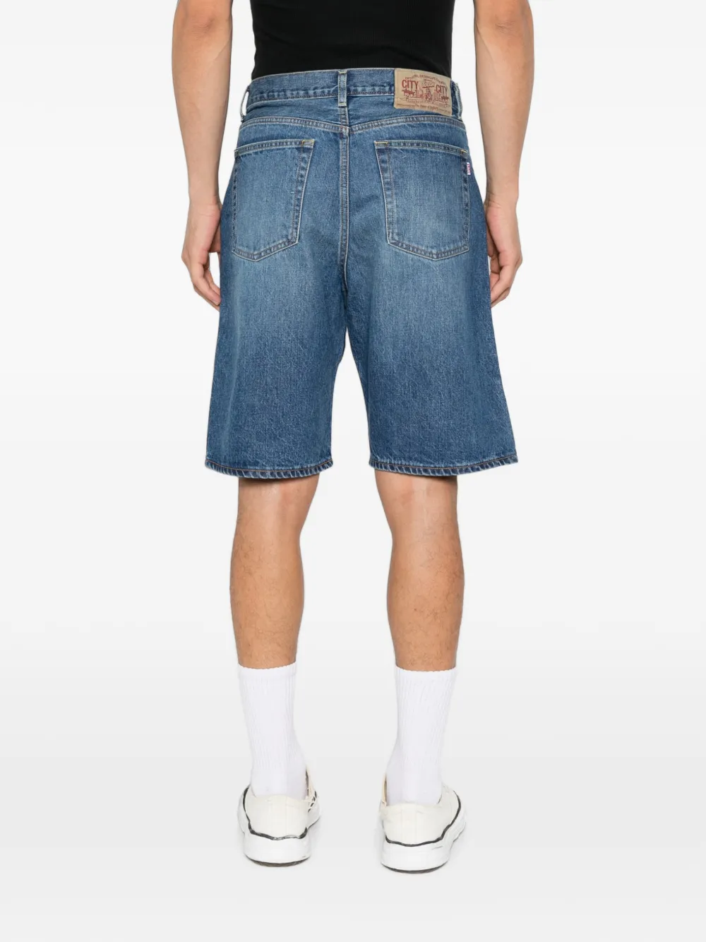 A BATHING APE Denim shorts met ster-print Blauw