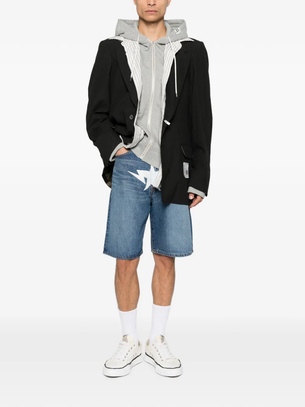 A BATHING APE Denim shorts met ster-print Blauw