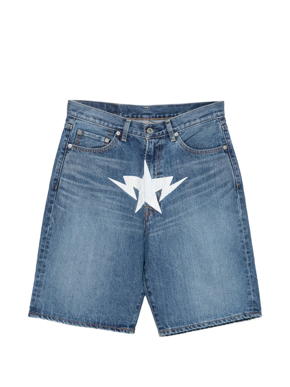 A BATHING APE® star-print denim shorts - Blu