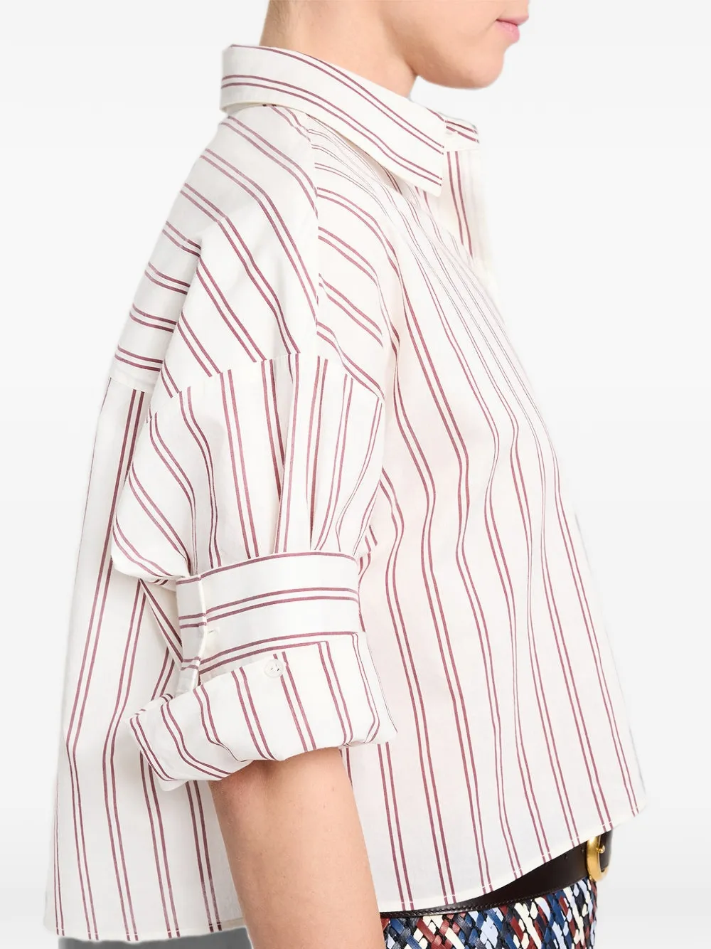 TWP Stripe-pattern Cropped Shirt in White, view 5