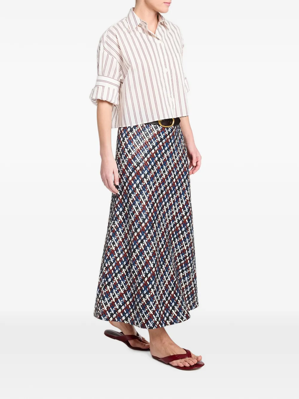 TWP Stripe-pattern Cropped Shirt in White, view 2