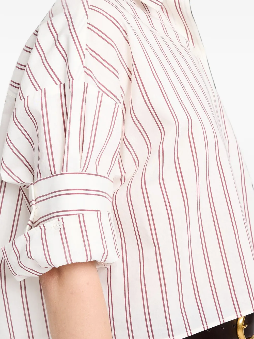 TWP Stripe-pattern Cropped Shirt in White, view 4