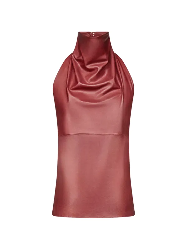 Twp Draped Leather Top in Red