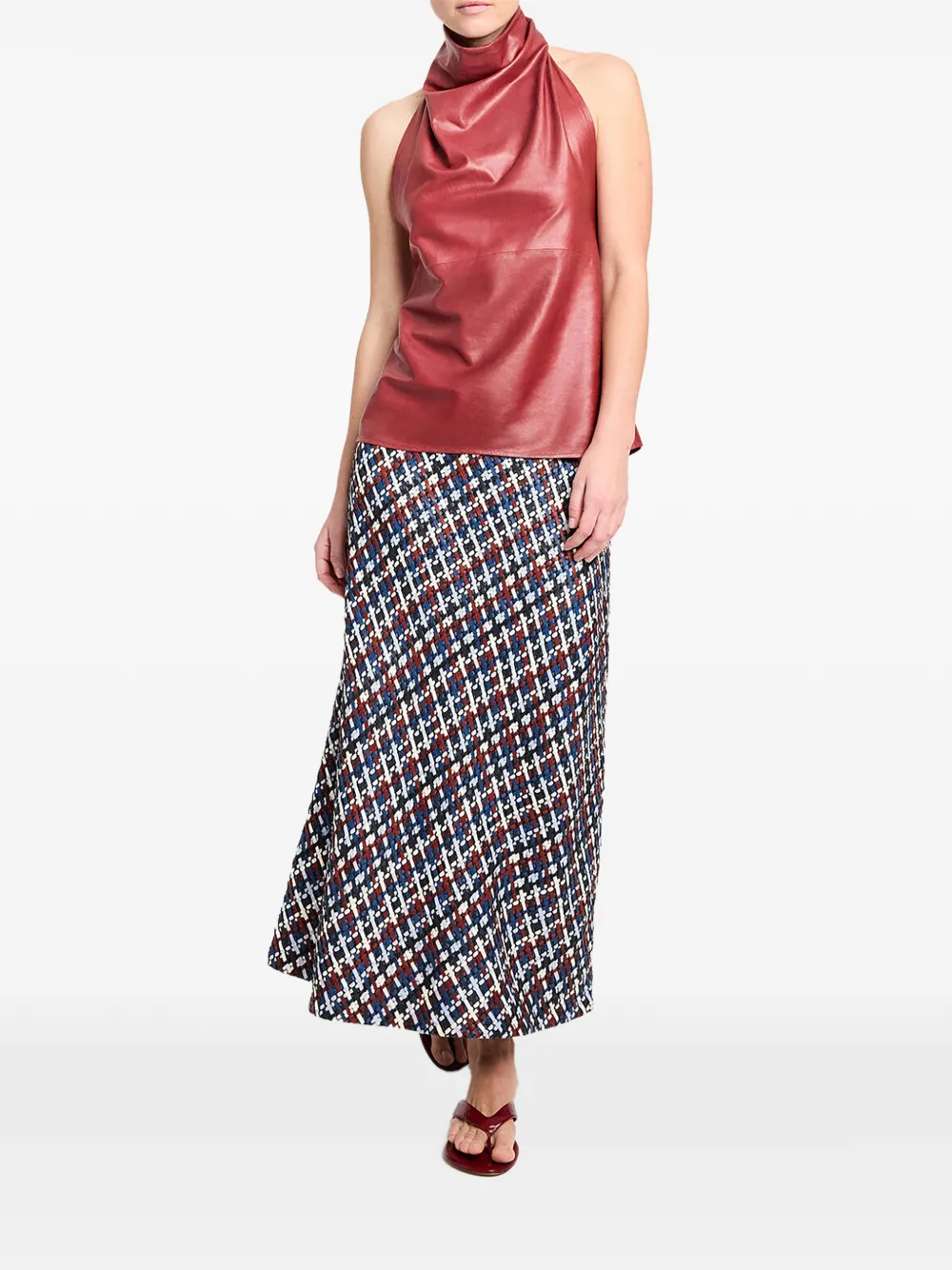 TWP Draped Leather Top in Red, view 3