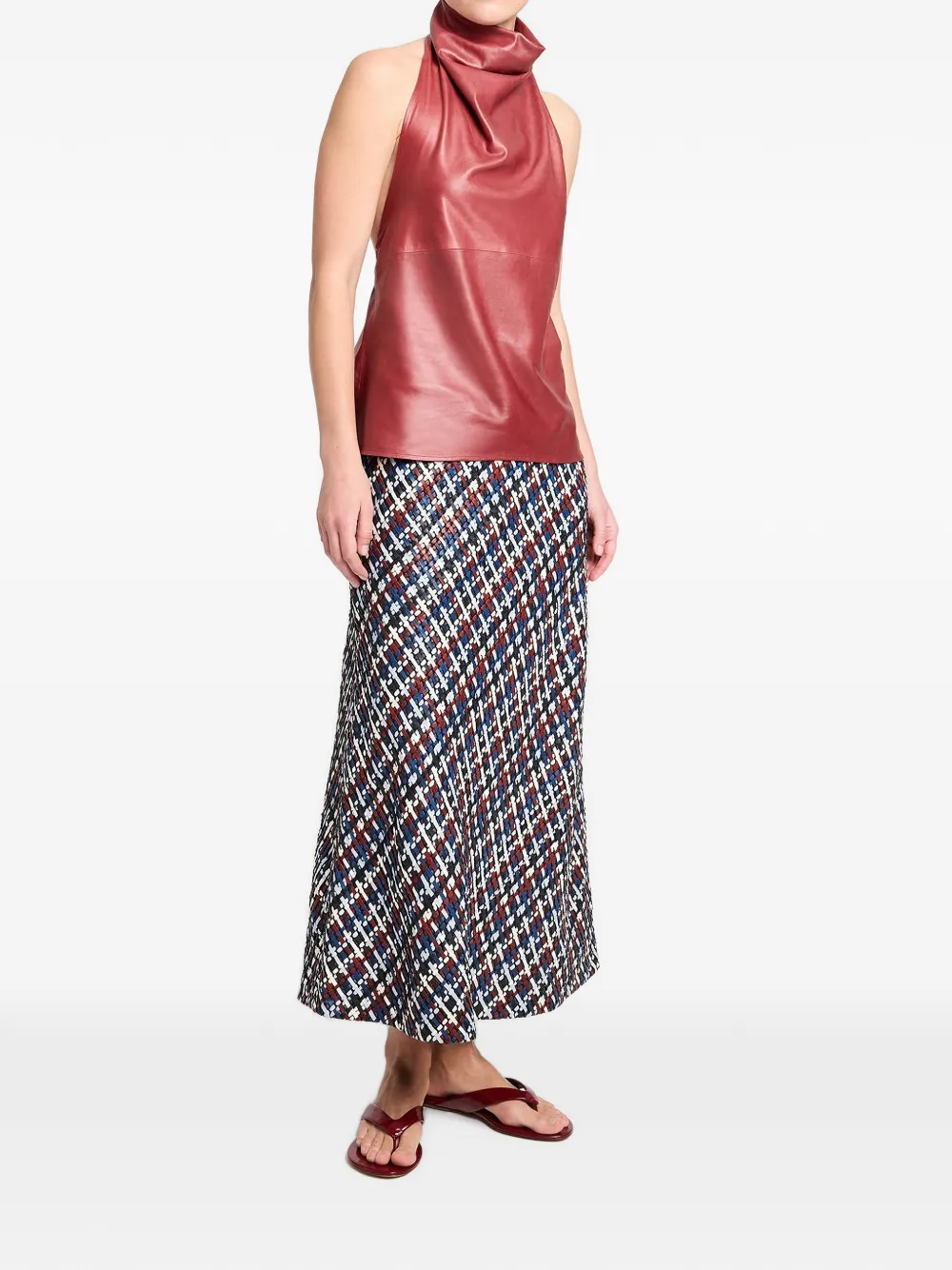 TWP Draped Leather Top in Red, view 4